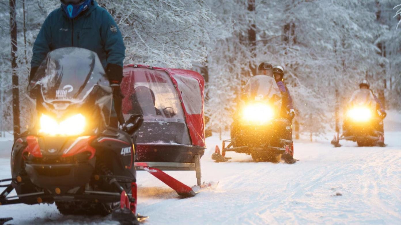 children’s sleigh behind the sleds